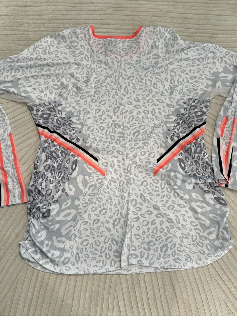 Lucky in Love White & Gray Leopard Print Long Sleeve Tee with Neon Coral Accents - Picture 2 of 6